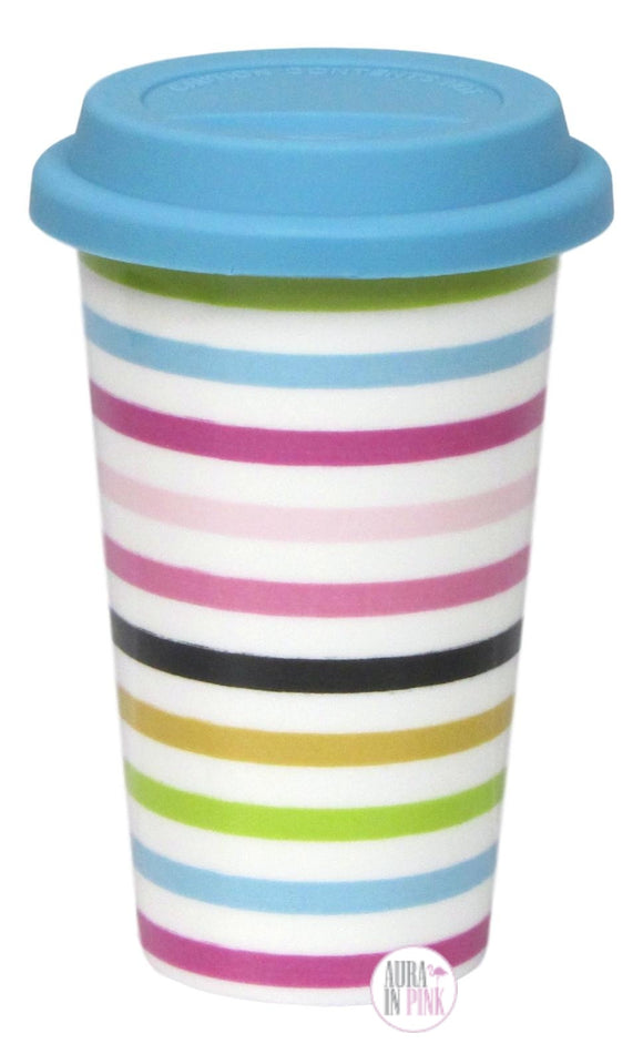 BIA Cordon Bleu Good To Go Multi-Striped Double-Walled Bone China Travel Mug w/Lid - Aura In Pink Inc.