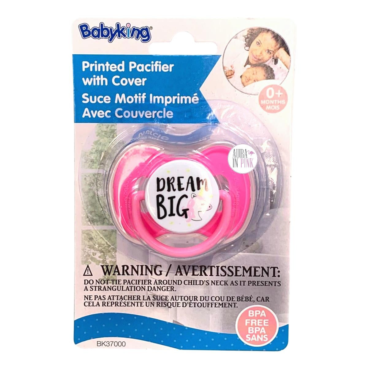 Babyking Dream Big Unicorn Pink Baby Pacifier Soother Binky w/Cover ...