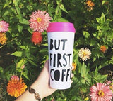 Bando But First, Coffee White & Hot Pink Hot Stuff Thermal Mug w/Lid - Aura In Pink Inc.