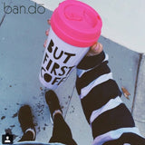 Bando But First, Coffee White & Hot Pink Hot Stuff Thermal Mug w/Lid - Aura In Pink Inc.