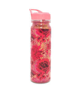 Bando Glitter Bomb Red & Pink Peonies Potpourri Loose Glitter Water Bottle w/Flip Top & Carry Handle - Aura In Pink Inc.