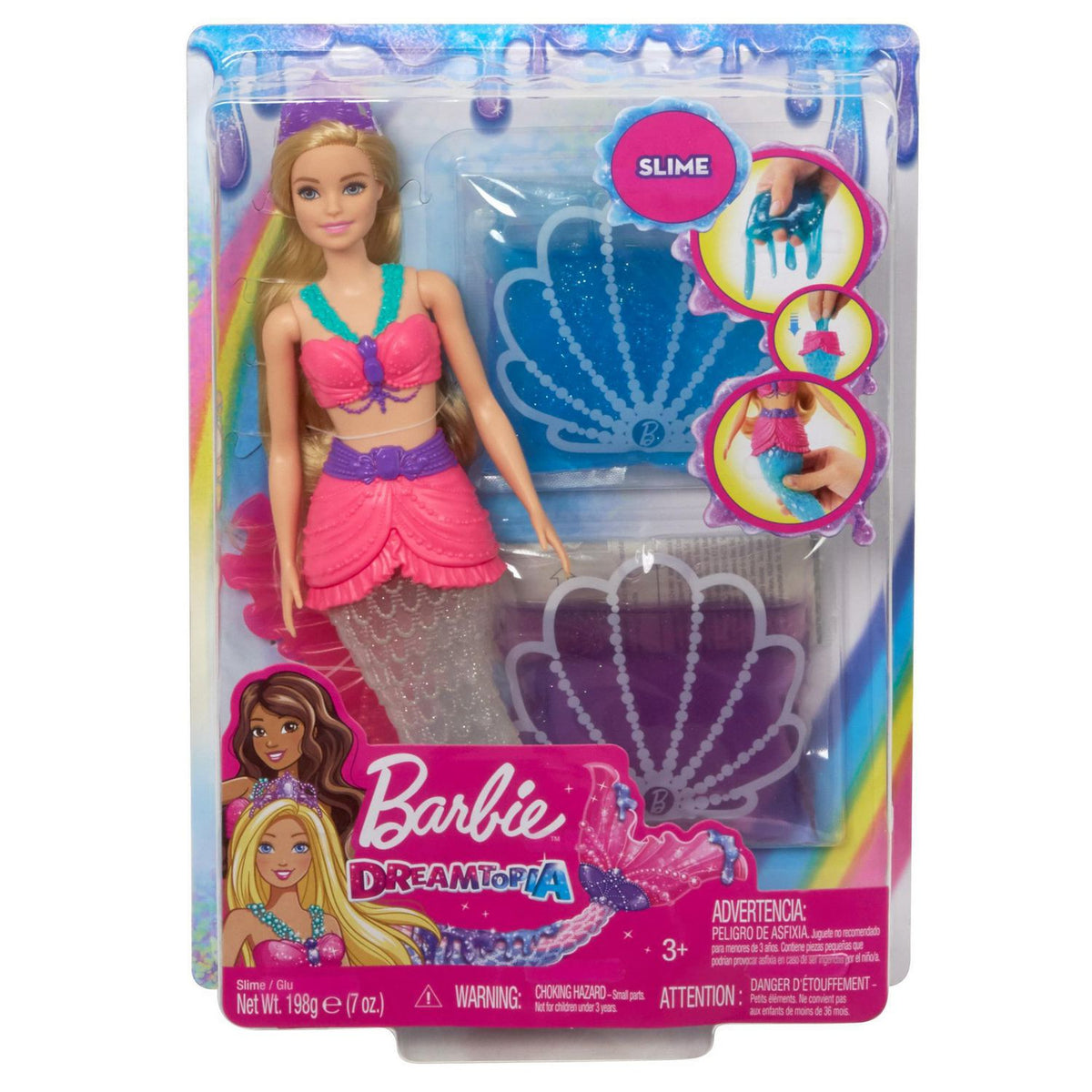 Barbie Dreamtopia Blue Purple Glitter Slime Tail Mermaid Doll - Blonde –  Aura In Pink Inc.