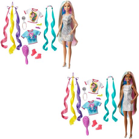 Barbie Fantasy Hair Unicorn To Mermaid Doll Brunette Aura In Pink Inc