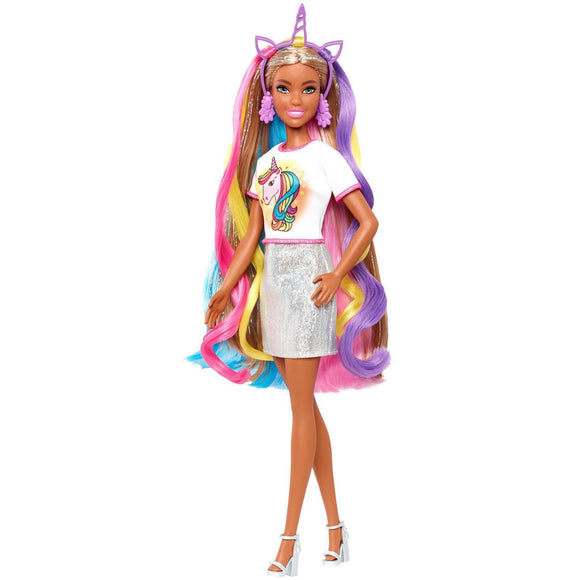 Barbie Fantasy Hair Unicorn To Mermaid Doll - Brunette - Aura In Pink Inc.