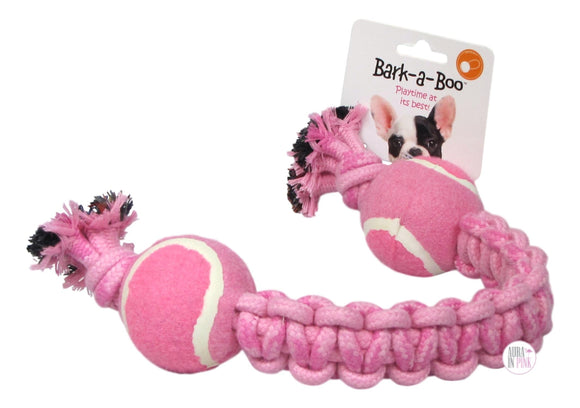 Bark-A-Boo Pink Braided Rope Dual Tennis Ball Dog Toy - Aura In Pink Inc.