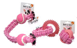 Bark-A-Boo Pink Braided Rope Dual Tennis Ball Dog Toy - Aura In Pink Inc.