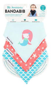 Bazzlebaby Bandabib 3-Pack Mermaid Starfish Original Bandana-Style Drool Baby Bibs Set - Aura In Pink Inc.