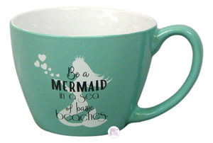 Be A Mermaid in A Sea Of Basic Beaches Mint Green Large Coffee Mug - Aura In Pink Inc.