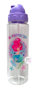 Be Mermazing Mermaid Purple Flip Top Water Bottle w/Straw - Aura In Pink Inc.
