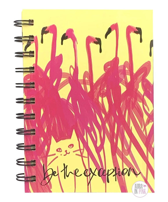 Be The Exception Cat & Pink Flamingos Yellow Spiral Bound Ruled Mini Notebook