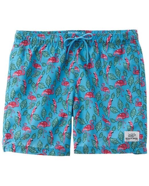 Turquoise Mens Seersucker Shorts with Pink Embroidered Flamingos