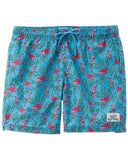 Beach Bros Pink Flamingos & Parrots Bright Blue Men's Swim Trunk Shorts - Aura In Pink Inc.
