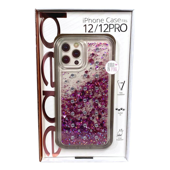 Bebe Floating Pink Glitter Diamond Crystal Bling Clear iPhone 12/12 Pro Phone Case