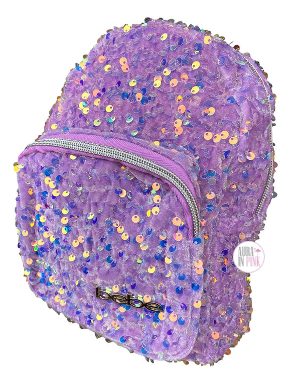 Bebe Girls by Love2Design Purple Velour Iridescent Sequins Mini Backpack Bag - Aura In Pink Inc.