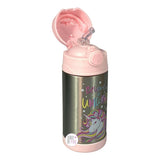 Believe In Unicorns - Doppelwandige, isolierte Wasserflasche aus Edelstahl mit rosa Klappverschluss