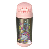 Believe In Unicorns - Doppelwandige, isolierte Wasserflasche aus Edelstahl mit rosa Klappverschluss