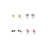 Bella Jack Tropical Stud Earring Set of 4 - Lime Slices, Palm Trees, Sunglasses, & Pink Flamingos - Aura In Pink Inc.