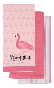 Pink Flamingo Born To Stand Out, Not To Fit In 3-Piece Tea Towel Set - Aura In Pink Inc.