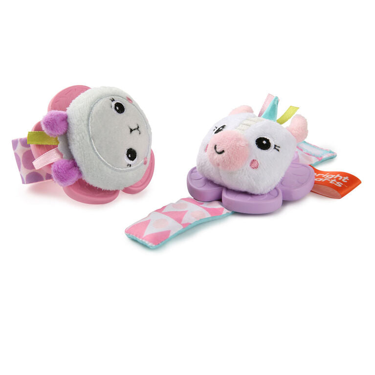 Bright Starts Unicorn Llama Rattle Teether Wrist Pals Baby Toys Aura In Pink Inc