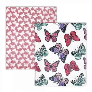 Buba Baby Pink Butterflies Super Soft & Cozy Plush Blankets Set Of 2