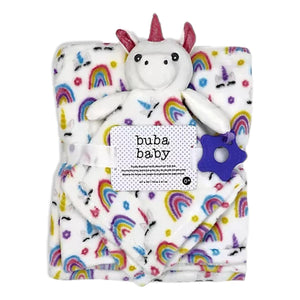 Buba Baby Unicorn & Rainbows Super Soft & Cozy Plush Blanket & Plush Matching Blanket Woobie Security Set