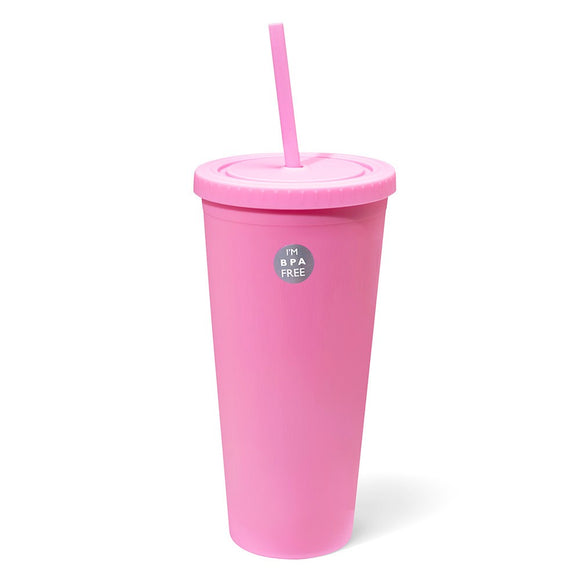 West & Fifth Bubble Gum Pink Double Wall Matte Rubber Coated Tumbler w/Straw - Aura In Pink Inc.