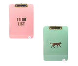 Bubblegum Pink "To Do List" & Mint Green "Panther" Gold Embellished Graphic Plastic Clipboards