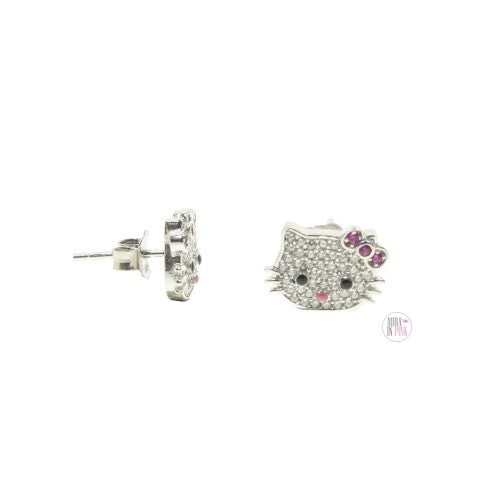 Sterling Silver CZ Kitty Earrings - Aura In Pink Inc.