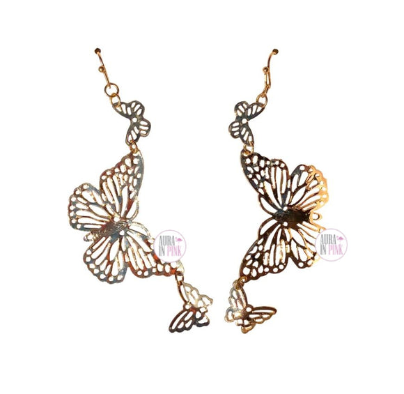 C & C California Golden Butterflies Dangle Drop Earrings - Aura In Pink Inc.