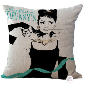 Luxurious Audrey Hepburn Turquoise Green Accent Print Throw Cushion - Aura In Pink Inc.