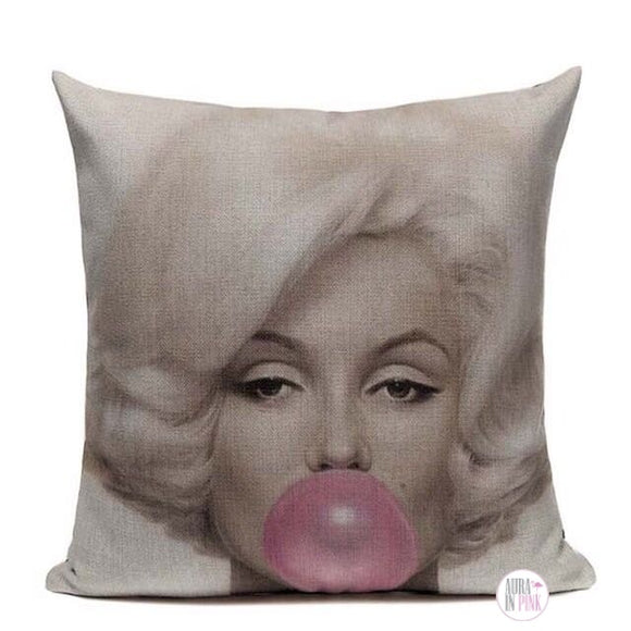 Luxurious Marilyn Monroe Pink Bubble Gum Print Throw Cushion - Aura In Pink Inc.