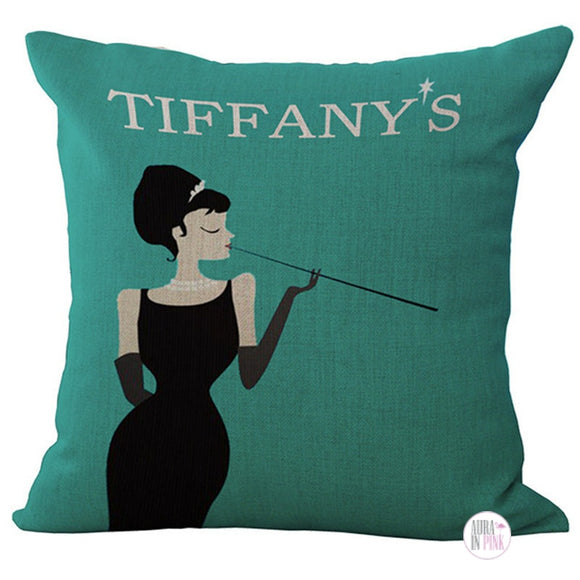 Luxurious Audrey Hepburn Turquoise Green Accent Print Throw Cushion - Aura In Pink Inc.