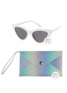 Capelli New York Cat-Eye Sunglasses & Glitter Pastel Rainbow Wristlet Case Sets