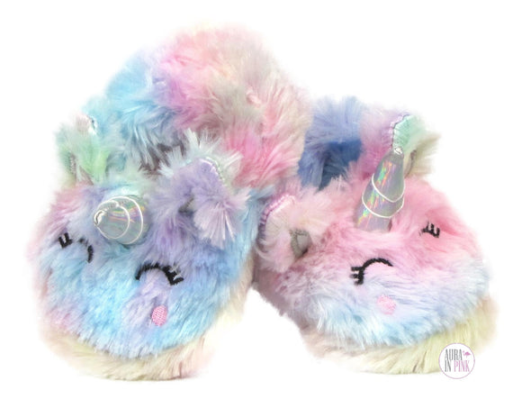 Capelli New York Pastel Rainbow Unicorn Toddler Slippers - Small - Aura In Pink Inc.