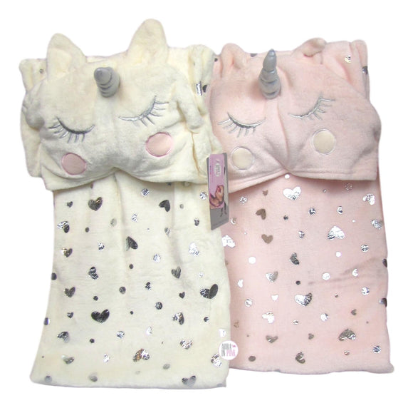 Chloe + Ethan Unicorn Sparkle Plush Hooded Blankets - Ivory & Pink 39