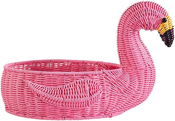 Circoa Resin Wicker Pink Flamingo Serving Basket - Aura In Pink Inc.