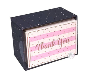 Clementine Paper 50-Pc Pink Striped Rose Gold Foil Thank You Cards & Envelope Boxed Set - Aura In Pink Inc.