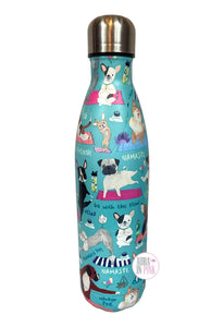 Clementine Paper Blue Doggy Yoga Large Stainless Steel Double-Wall Water Bottle - Aura In Pink Inc.