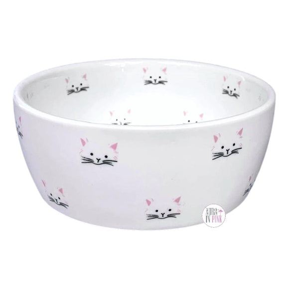Coastline Imports Teacup's Diner Classy Meow Cat Faces Ceramic Pet Bowl - Aura In Pink Inc.