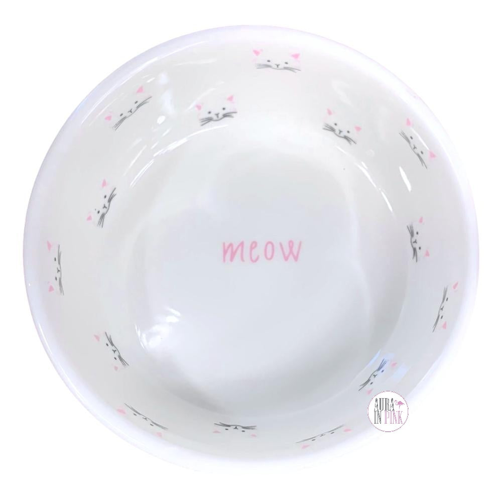 Coastline Imports Teacup's Diner Classy Meow Cat Faces Ceramic Pet Bow
