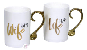 Coco + Lola Premium Collection Boxed Fine Porcelain Mug Set of 2 - Happy Wife Happy Life - Aura In Pink Inc.