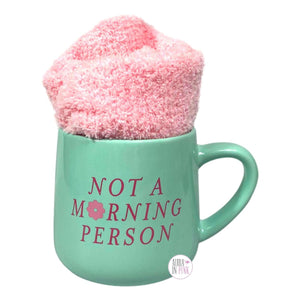 Coco + Lola Premium Collection Not A Morning Person Mint Green Coffee Mug & Pink Reading Socks Set