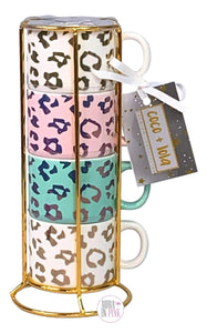 Coco + Lola Premium Collection Pastel Leopard Print Stackable Espresso Coffee Mug Set of 4 - Aura In Pink Inc.