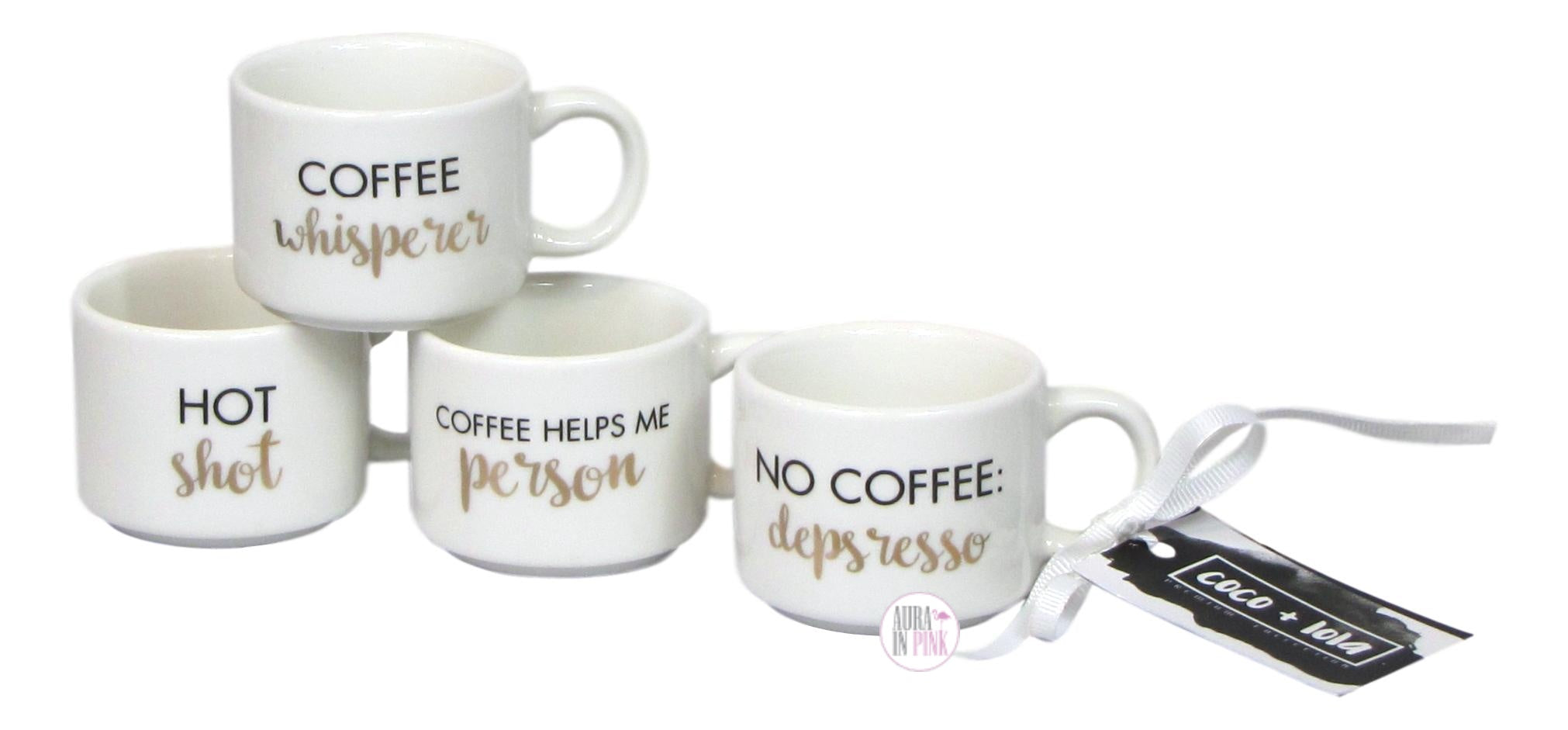 Stackable Espresso Cups Set of 4 With Stand Mug Shot White NEW
