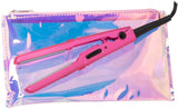 Conair 1.5 Inch Hot Pink Mini Hair Straightening Ceramic Flat Iron w/Iridescent Rainbow Pouch - Aura In Pink Inc.