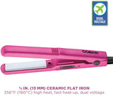 Conair 1.5 Inch Hot Pink Mini Hair Straightening Ceramic Flat Iron w/Iridescent Rainbow Pouch - Aura In Pink Inc.