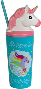 Cool Gear Believe In Yourself 3D Unicorn Sip Tumbler w/Reusable Straw - Aura In Pink Inc.