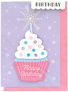 Crate Paper Pastel Gemstone Bling Cupcake Iridescent Stars 3D Happy Birthday Card - Aura In Pink Inc.