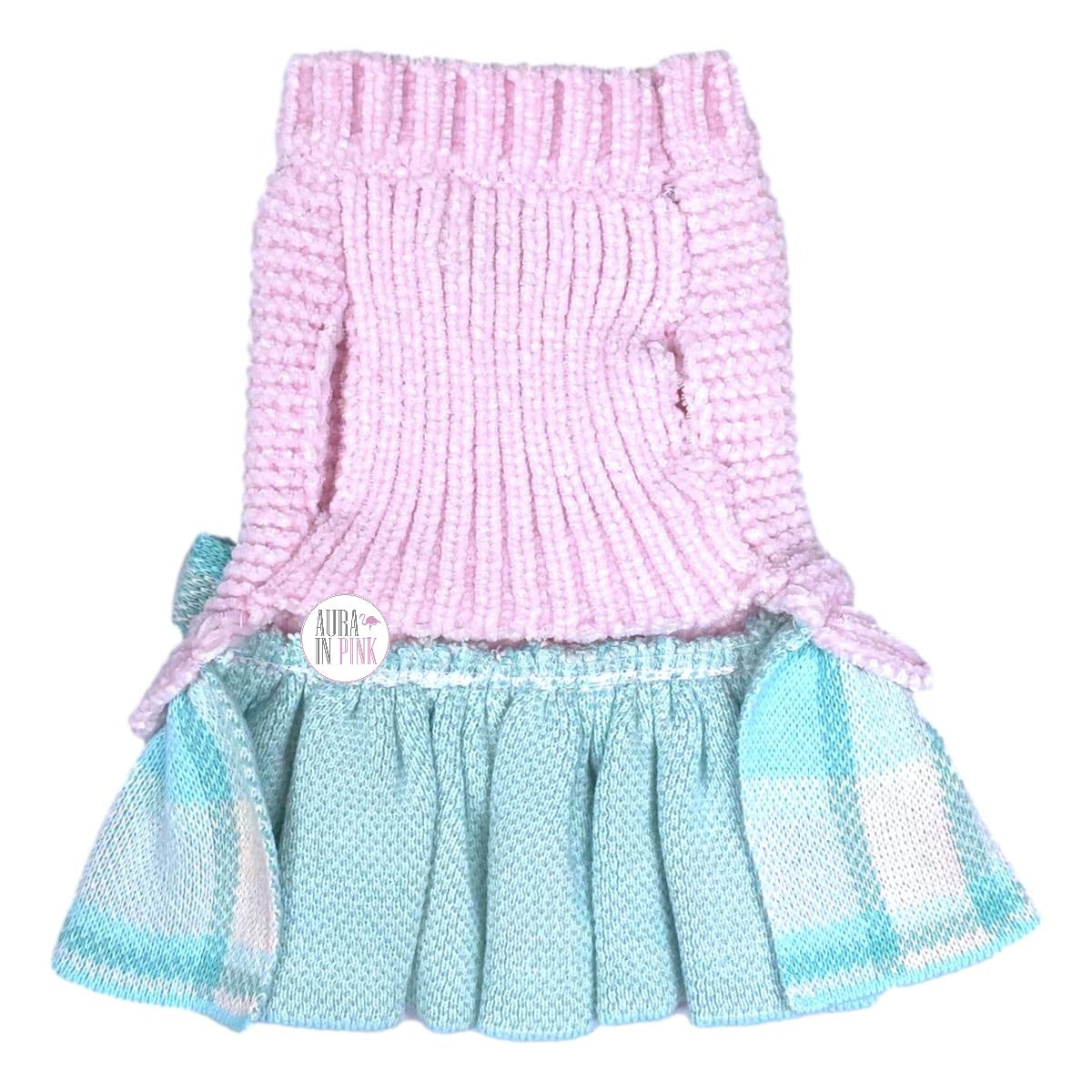 Cupcakes And Cashmere Pink Cable Knit & Aqua Plaid Peplum Sweater Dres –  Aura In Pink Inc
