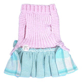 Cupcakes And Cashmere Pink Cable Knit & Aqua Plaid Peplum Sweater Dress Dog Cat Pet Outfit
